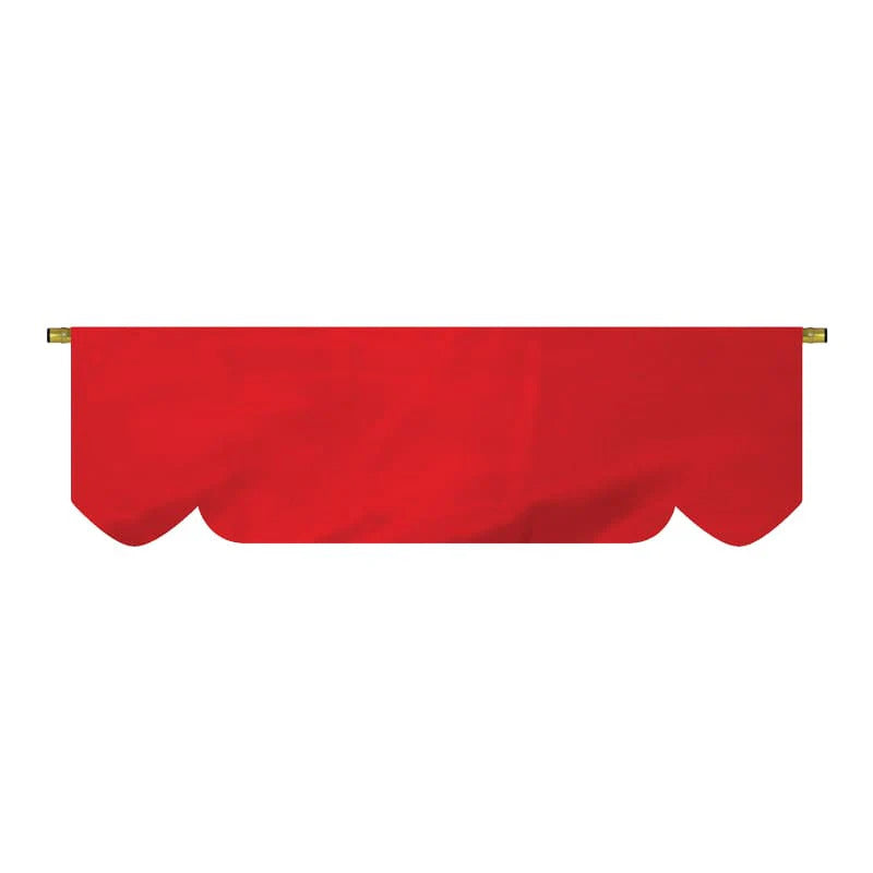 Load image into Gallery viewer, Red parade banner displayed with gold aluminum deluxe lead pole and threaded ornament adapter.
