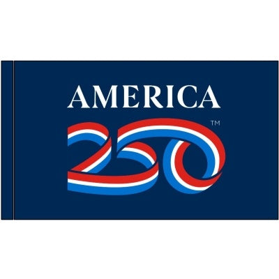 America 250 official 3x5 blue nylon indoor parade flag with pole hem sleeve, commemorative 250th anniversary design, Made in USA
