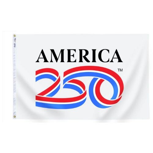 America 250 official 3x5 white nylon indoor parade flag with pole hem sleeve, commemorative 250th anniversary design, Made in USA