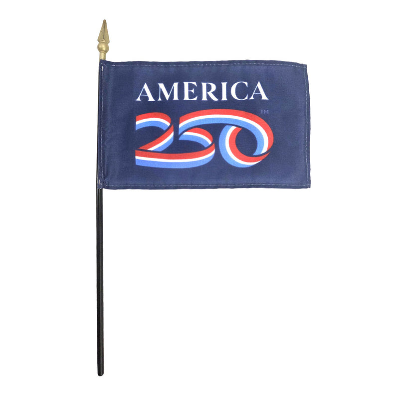Load image into Gallery viewer, America 250™ Mounted Stick Flag with Official Logo – Patriotic Handheld Flag Made in the USA for America’s 250th Anniversary Celebration

