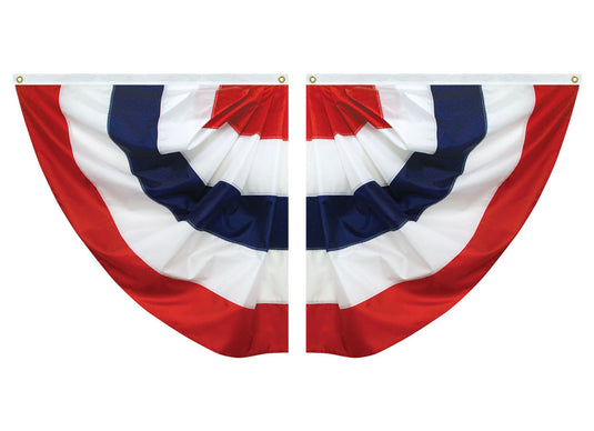 American nylon pleated corner bunting with red, white, and blue stripes, designed to be hung as a decorative fan.