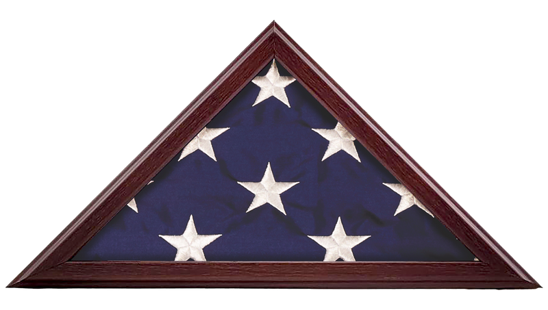 Load image into Gallery viewer, Realistic cherry finish capitol flag case built to protect and display a standard 5' x 9.5' folded American flag, suitable for veterans' honors.
