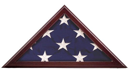Realistic cherry finish capitol flag case built to protect and display a standard 5' x 9.5' folded American flag, suitable for veterans' honors.