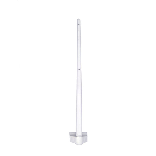 White plastic car window flag bracket, featuring a tapered staff and a flat base designed to securely attach a flag to a vehicle window.