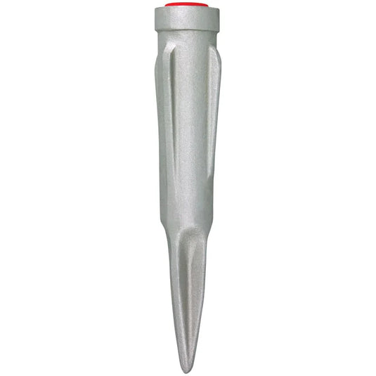 A gray cast aluminum lawn socket designed for flagpole installation in grassy areas.