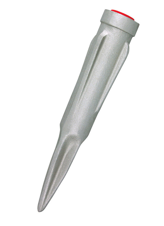 Heavy-duty cast aluminum lawn socket for exterior use, featuring a silver finish and robust ribbed design.