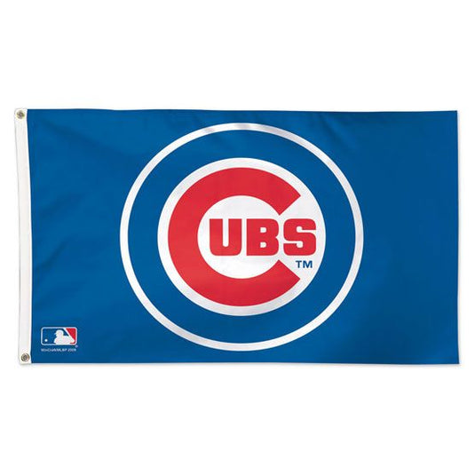 Deluxe 3x5 Chicago Cubs MLB Sport Flag on a royal blue field, centered with the white-outlined logo featuring a red 