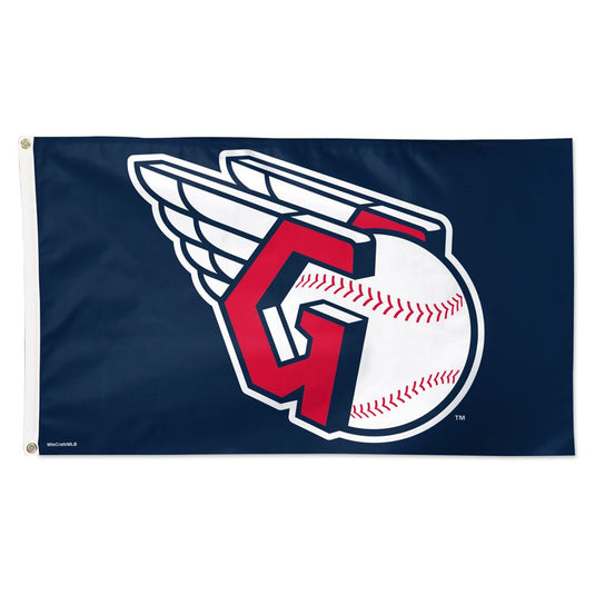 Deluxe 3x5 Cleveland Guardians MLB Sport Flag on a navy blue field, featuring the team's logo: a red and white winged 