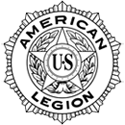 Load image into Gallery viewer, Black and white graphic of the official American Legion seal designed for glass etching on a memorial flag case.
