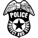 Black and white graphic of the Police Badge symbol with "Protect and Serve" text, available for laser etching on flag case glass.