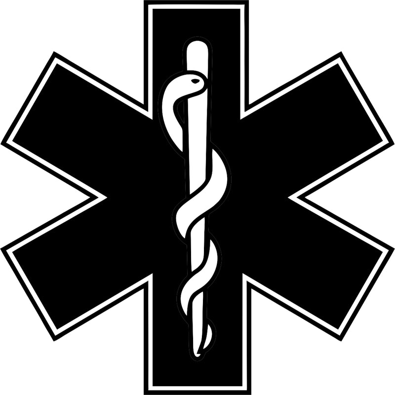 Load image into Gallery viewer, High-resolution black and white graphic of the Star of Life medical emergency symbol for glass etching customization.
