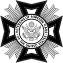 Black and white graphic of the official Veterans of Foreign Wars (VFW) seal for custom laser engraving onto flag case glass.