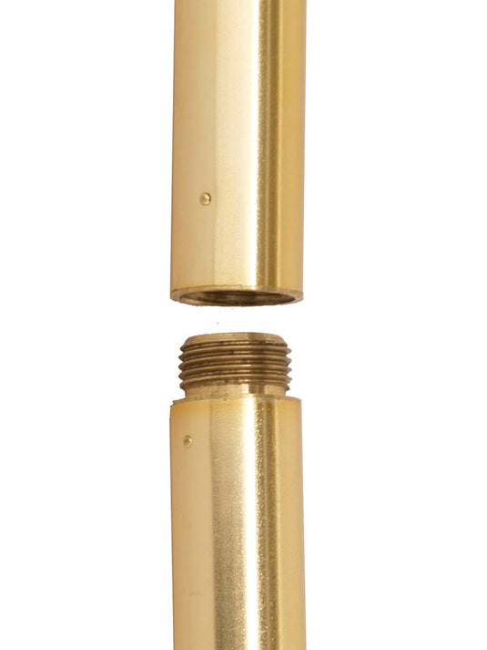 Close-up detail of the two-piece gold aluminum indoor flagpole from the Deluxe set, showing the threaded metal connection that secures the pole sections together.