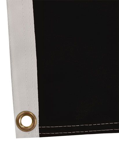 Load image into Gallery viewer, Close-up of the hoist corner of the NFL Deluxe Sport Flag, showing the reinforced white canvas header and the durable brass grommet for mounting.
