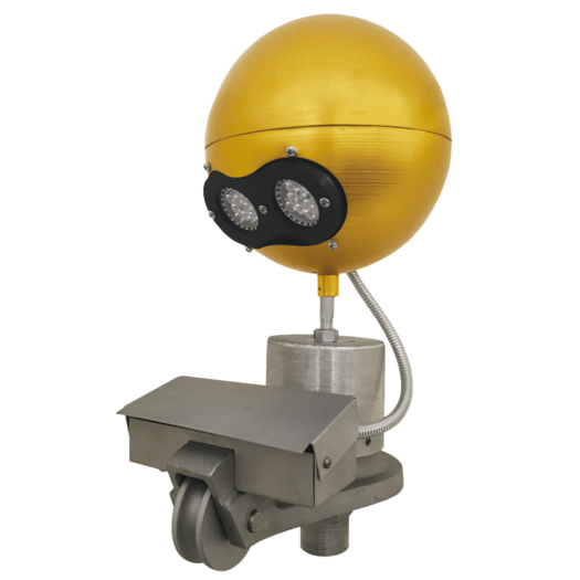 Gold beacon truck light with two LEDs, mounted on a base featuring a swivel wheel and an external halyard pulley rain cover.