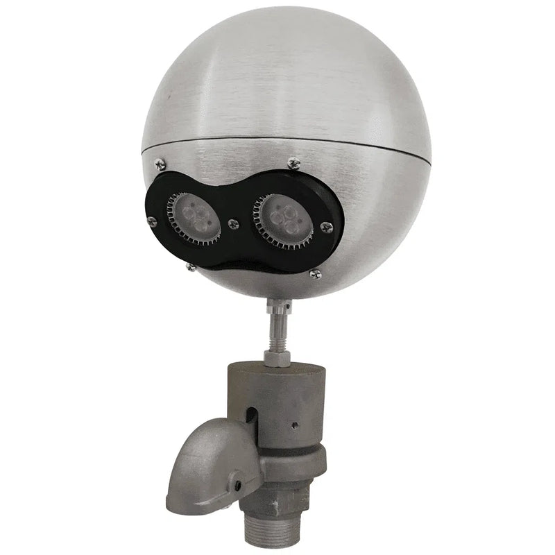 Load image into Gallery viewer, Silver beacon truck light for external halyard flagpoles, featuring two recessed LED lights and a fixed-pulley truck base.
