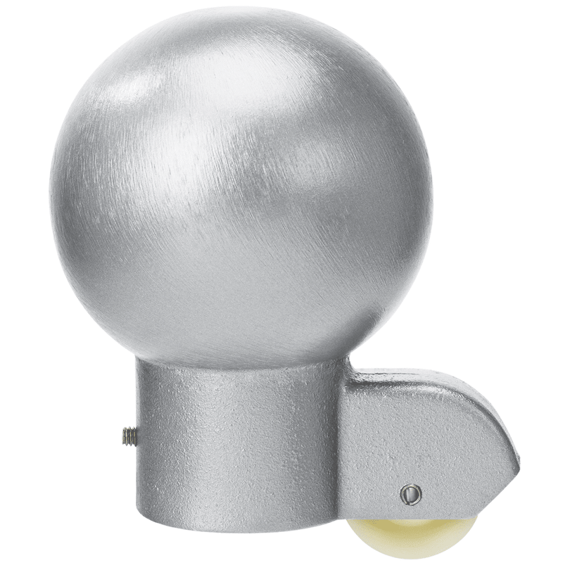Load image into Gallery viewer, Silver External Halyard Stationary Cast Ball Truck with smooth metallic finish and nylon pulley for flagpole halyard operation.

