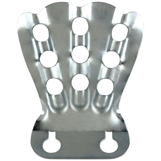 Stamped metal, galvanized steel Finger Bracket with nine vertical flagstaff sockets arranged in three rows. The bracket has a scalloped top edge and two large keyhole slots at the bottom for easy wall installation.