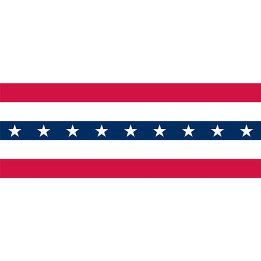 Classic Flag Pattern Bunting design showing a section of three central horizontal bands: red (top), dark blue with white stars (middle), and red (bottom), separated by white space, ideal for patriotic trimming and décor.