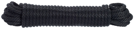 Coiled section of the dark, durable Black Solid Braided Polyester Flagpole Halyard, highlighting the tight braided construction and UV-resistant material.
