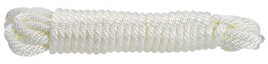 Coiled section of thick, White Solid Braided Polyester Halyard Rope for flagpoles, showcasing the smooth, durable weave and bright white synthetic material.