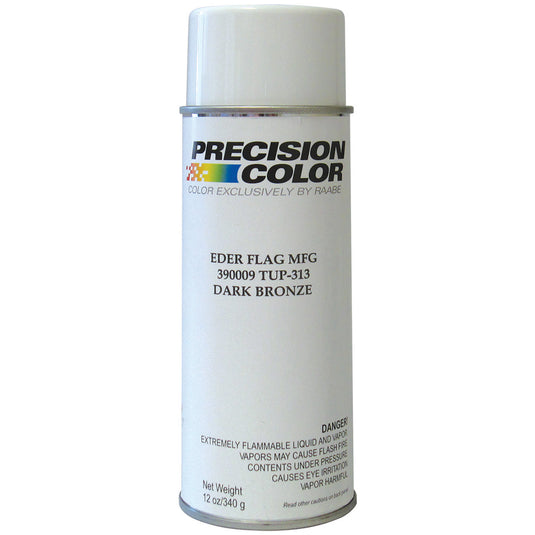 White aerosol can of Precision Color Flagpole Touch-Up Paint in the Dark Bronze (TUP-313) color. The label clearly shows the product is made for Eder Flag MFG and contains 12 ounces of flammable touch-up coating for flagpoles.