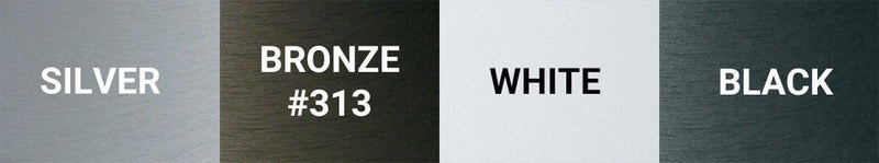 Load image into Gallery viewer, Color swatch guide, displaying four finish options: Silver, Bronze (#313), White, and Black.
