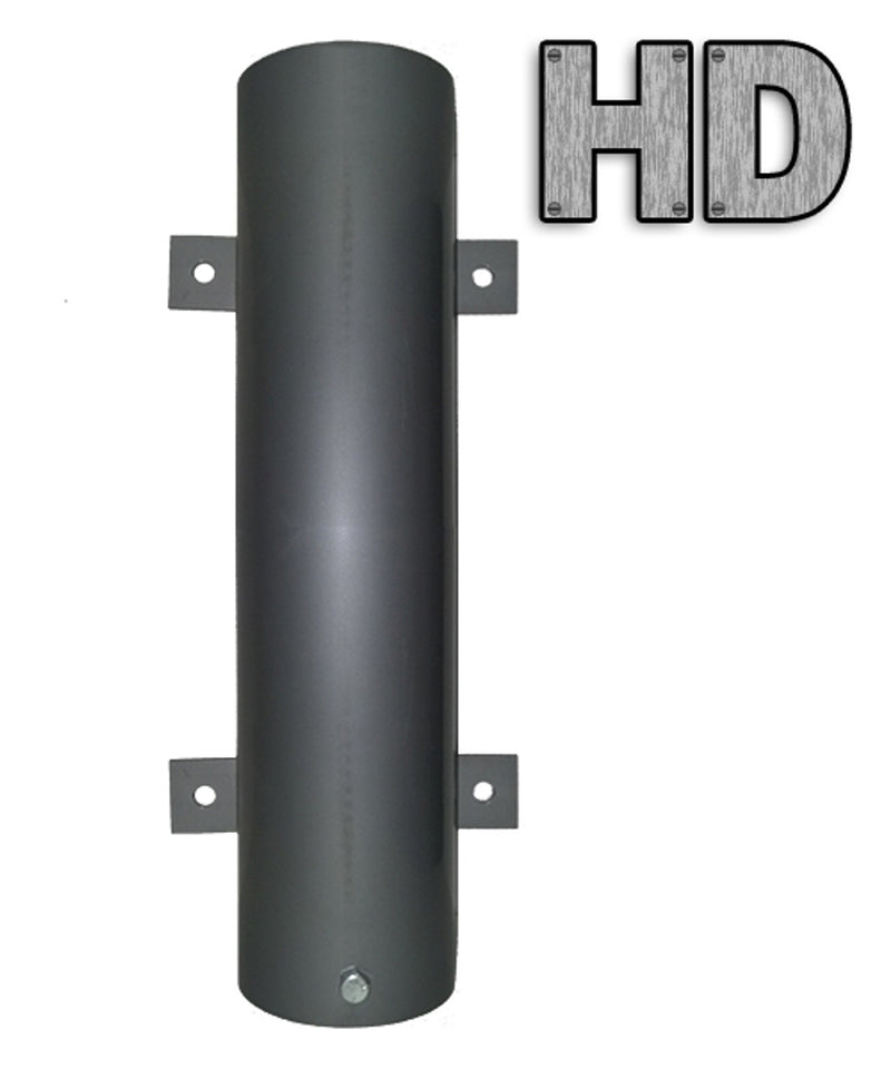 Load image into Gallery viewer, Dark gray Flagpole Vertical Wall Mount Bracket illustration, highlighting the cylindrical shaft and two flat side flanges. The graphic includes the bold, bolted text "HD" (Heavy Duty) to denote its robust construction.
