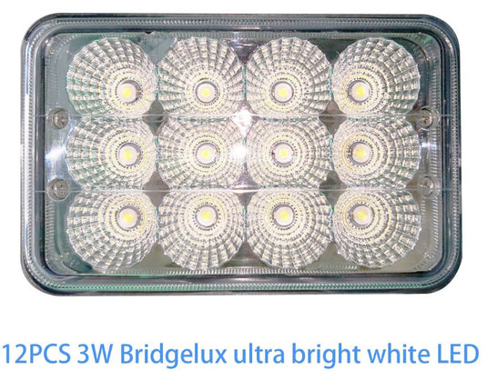 Close-up view of the light panel for the FPL Independence Solar Flagpole Light, clearly showing 12 individual 3W Bridgelux ultra bright white LEDs arranged in a rectangular glass housing for maximum illumination.