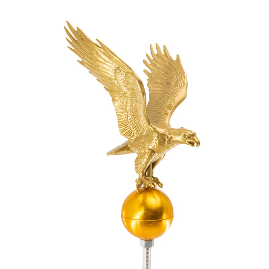 Gold Cast Aluminum Eagle Flagpole Ornament with spread wings mounted on a ball.