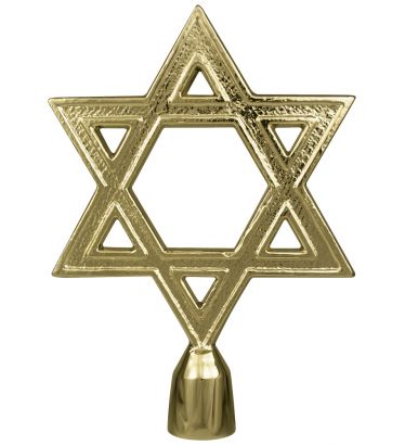 Hollow Gold Metal Star of David finial with an adapter base for an indoor flagpole.
