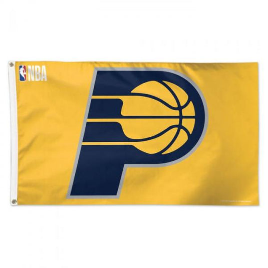 Deluxe 3'x5' NBA Indiana Pacers flag on a yellow field, prominently featuring the large navy blue 'P' logo with a stylized basketball graphic.