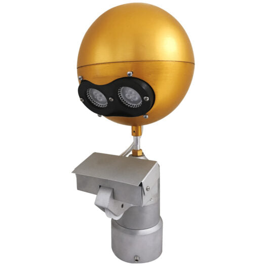 Load image into Gallery viewer, Beacon Plus model of the Internal Halyard Cam Cleat Truck Light in a gold finish, featuring an enclosed housing for the cleat.
