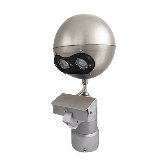 Beacon Plus model of the Internal Halyard Cam Cleat Truck Light in a satin finish, showcasing the protective enclosed cleat box.