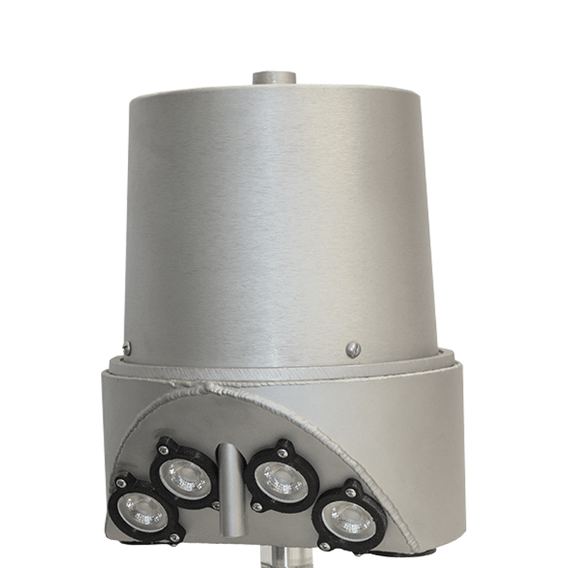 Load image into Gallery viewer, Angled front view of the internal halyard beacon truck light, highlighting the sturdy aluminum body and arrangement of the four bright LED flag illuminators.
