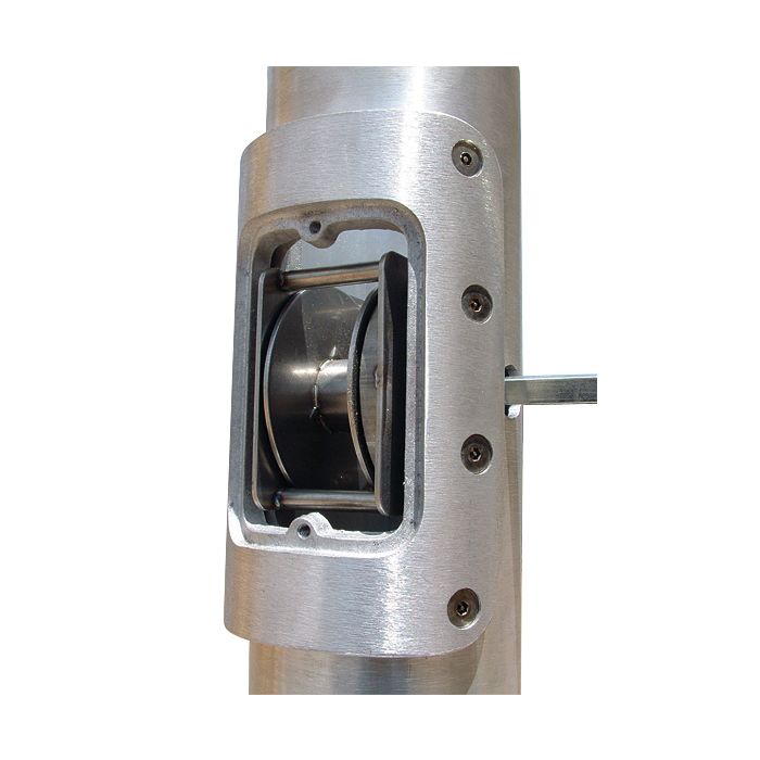 Load image into Gallery viewer, Close up image of internals of a flagpole, showing the winch system within.
