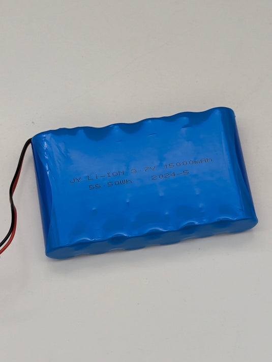 Top view of the Li-ion replacement battery pack for Tri-Bright and Extreme lights, 3.7V 15000mAh, in blue wrap.