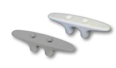 Load image into Gallery viewer, Pair of white and gray nylon flagpole cleats shown from top view.
