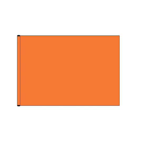 Solid plain safety orange nylon golf flag shown flat, illustrating the tube header style for golf hole poles.