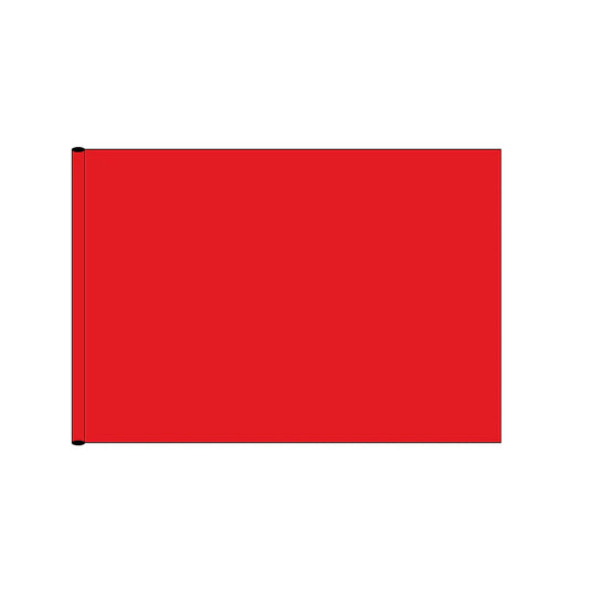 Solid plain red nylon golf flag shown flat, illustrating the tube header style for slipping onto a flagpole.