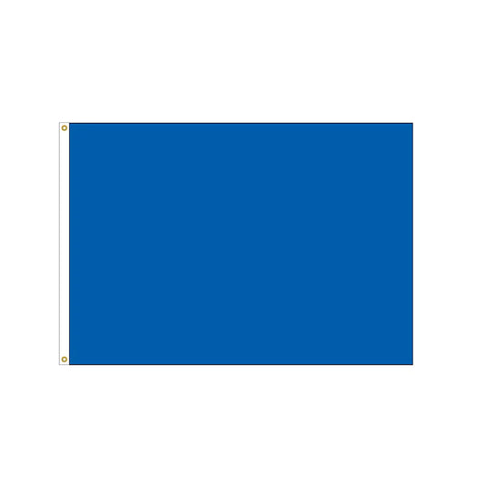 Solid plain royal blue nylon golf flag in a rectangular shape, featuring a white header and brass grommets.