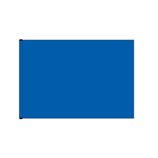 Solid plain royal blue nylon golf flag designed with the tube header style for slipping onto a flagpole.