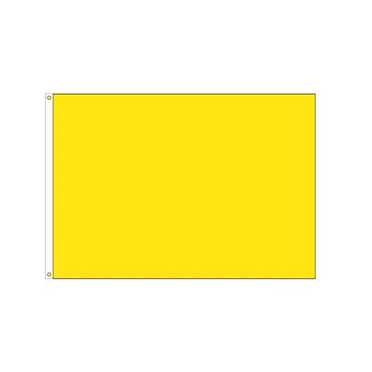 Bright solid yellow nylon golf flag with brass grommets on a white header for easy attachment.