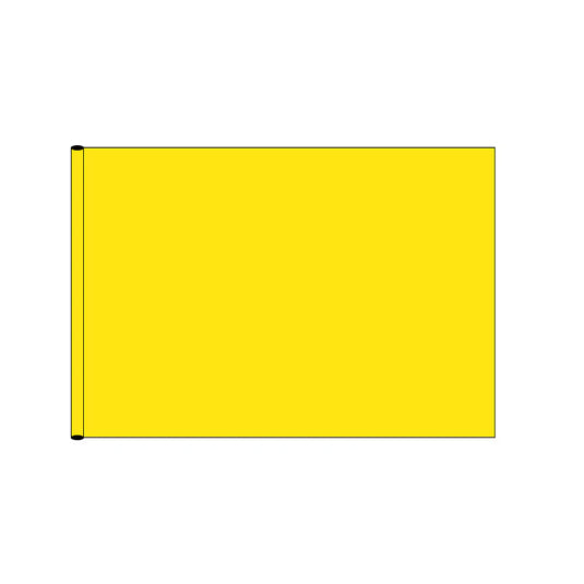 Bright solid yellow nylon golf flag shown flat, demonstrating the tube header style for golf hole poles.