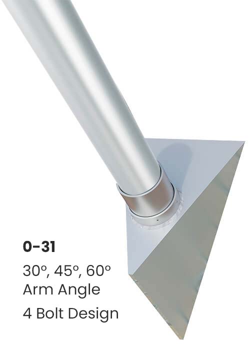 Load image into Gallery viewer, Close-up of the silver Outrigger Wall Mount Flagpole base (O-31 style) that adjusts to multiple angles.
