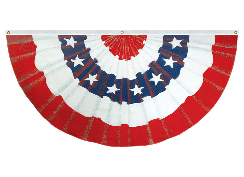Load image into Gallery viewer, Poly-cotton illusion pleated patriotic bunting fan in red white and blue, traditional style with canvas header and brass grommets, Made in USA
