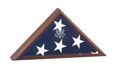 Load image into Gallery viewer, Triangular Presidential Flag Case in a polished wood finish, suitable for displaying a folded ceremonial U.S. flag.
