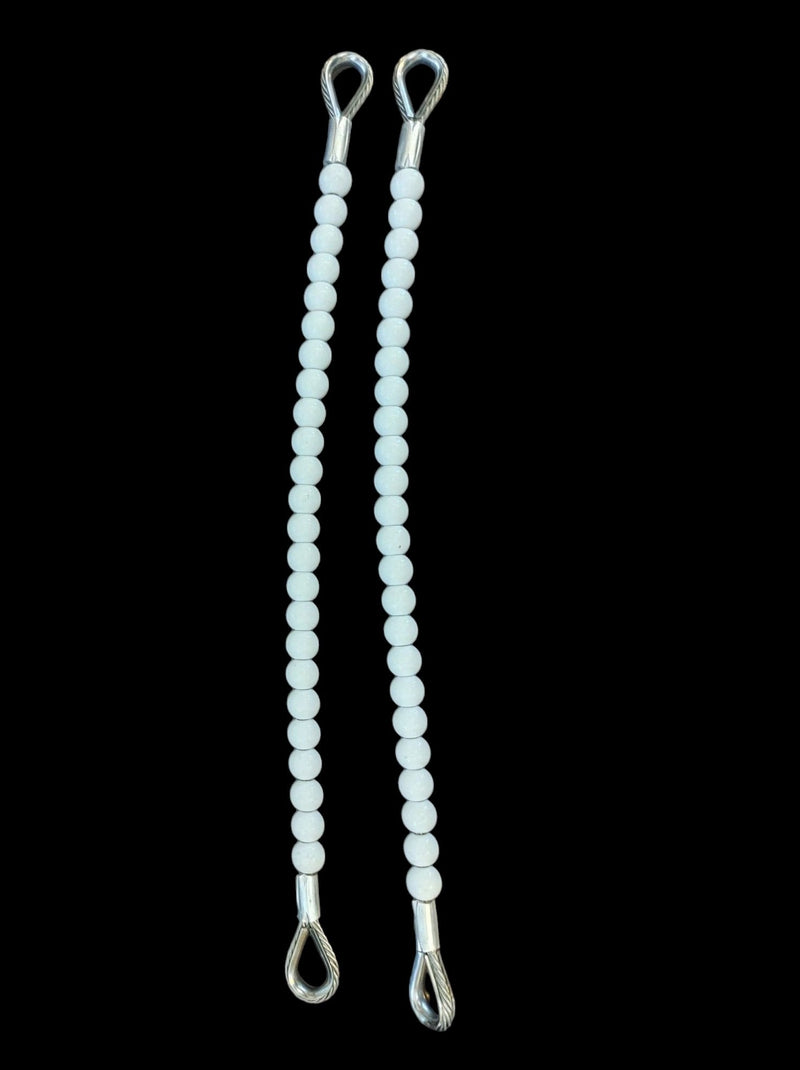 Load image into Gallery viewer, Two Replacement Telescoping Flagpole Beaded Retainer Rings with white plastic beads and metal loops.
