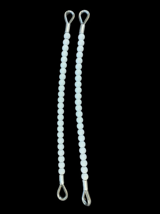 Two Replacement Telescoping Flagpole Beaded Retainer Rings with white plastic beads and metal loops.