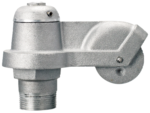 Cast metal Single Revolving In-Line Flagpole Truck with an external halyard pulley and threaded spindle, made in the USA.
